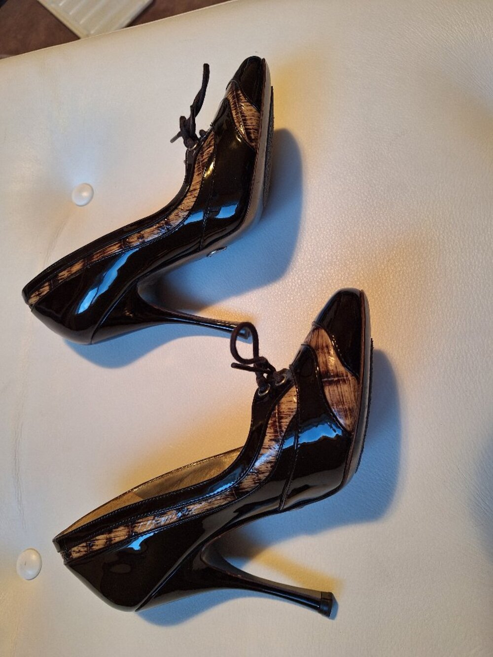 Dolce & Gabanna brown leather stiletto heels with lace-up